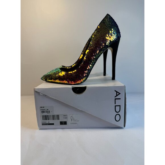Aldo Stessy Womens Size 7 Multi-color Iridescent Sequin High Heel Party Dressy - Picture 16 of 16
